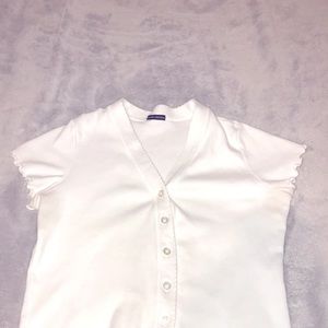 Brandy Melville White Button Up Crop Top With Lettuce Trim